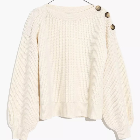 Madewell Boatneck Button Shoulder Wool Sweater Ivory - Picture 11 of 11